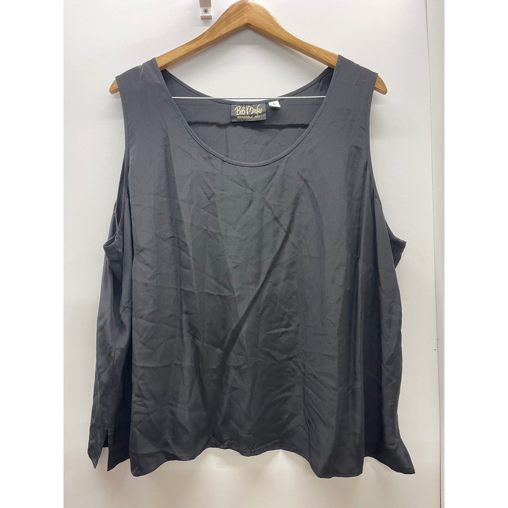 Bob Mackie Wearable Art Black 100% Silk Tank Top Blouse Plus Size 3X